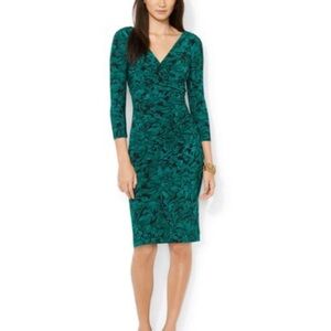 Lauren by Ralph Lauren Floral-Print Faux-Wrap Dress in Green